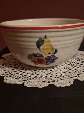 Vintage Bake Oven Ceramic Fruit Mixing Bowl Era: Produced in the 1930s or 1940s